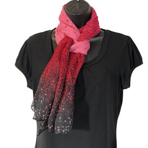 Long Pink and Black Print Scarf, Sheer Rectangle Retro Vintage Office Suit